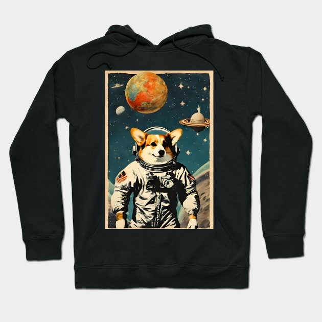 Astronaut Cogi in Space Vintage Surreal Collage Art Hoodie by Art-Jiyuu